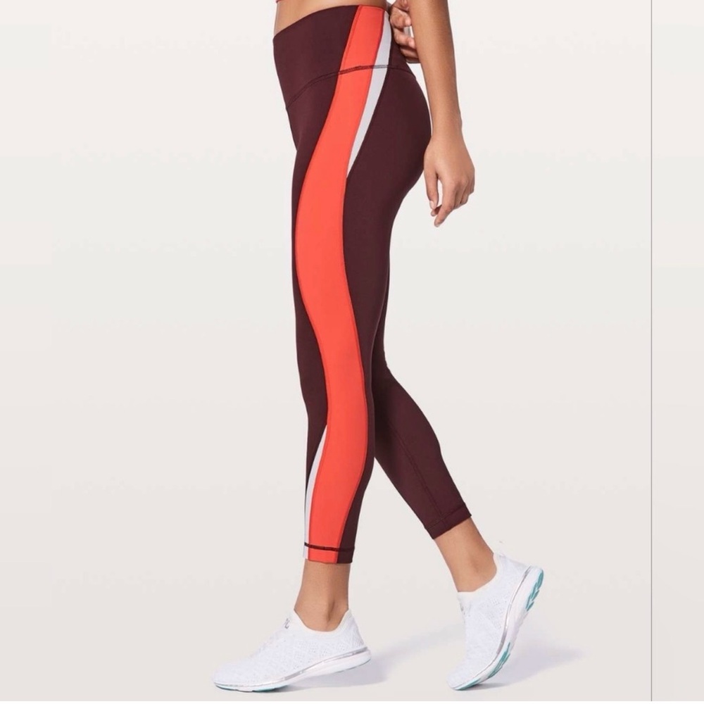 Lululemon Kick Serve Sweat High-Rise Tight 25"(Bordeaux Drama/Vivid Flame/White)